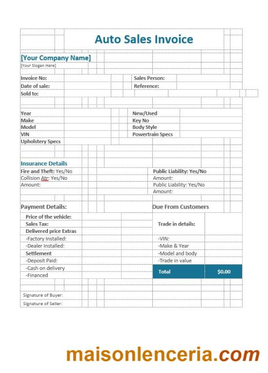 Szablon faktury sprzedaży Auto w formatach Word i PDF